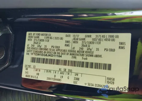 2018 Ford F150 Lariat from USA, damaged, VIN 1FTEW1EG8JKD11164